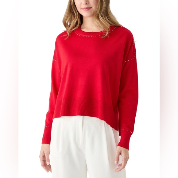 Dkny Sweaters - DKNY Women’s Crew neck Stud Trim, Split Hem Sweater NWT Size M
